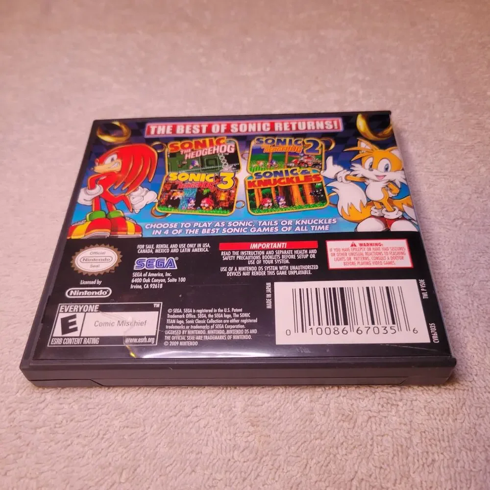 Sonic Classic Collection - Nintendo DS 2010 -Case and Insert ONLY -NO game